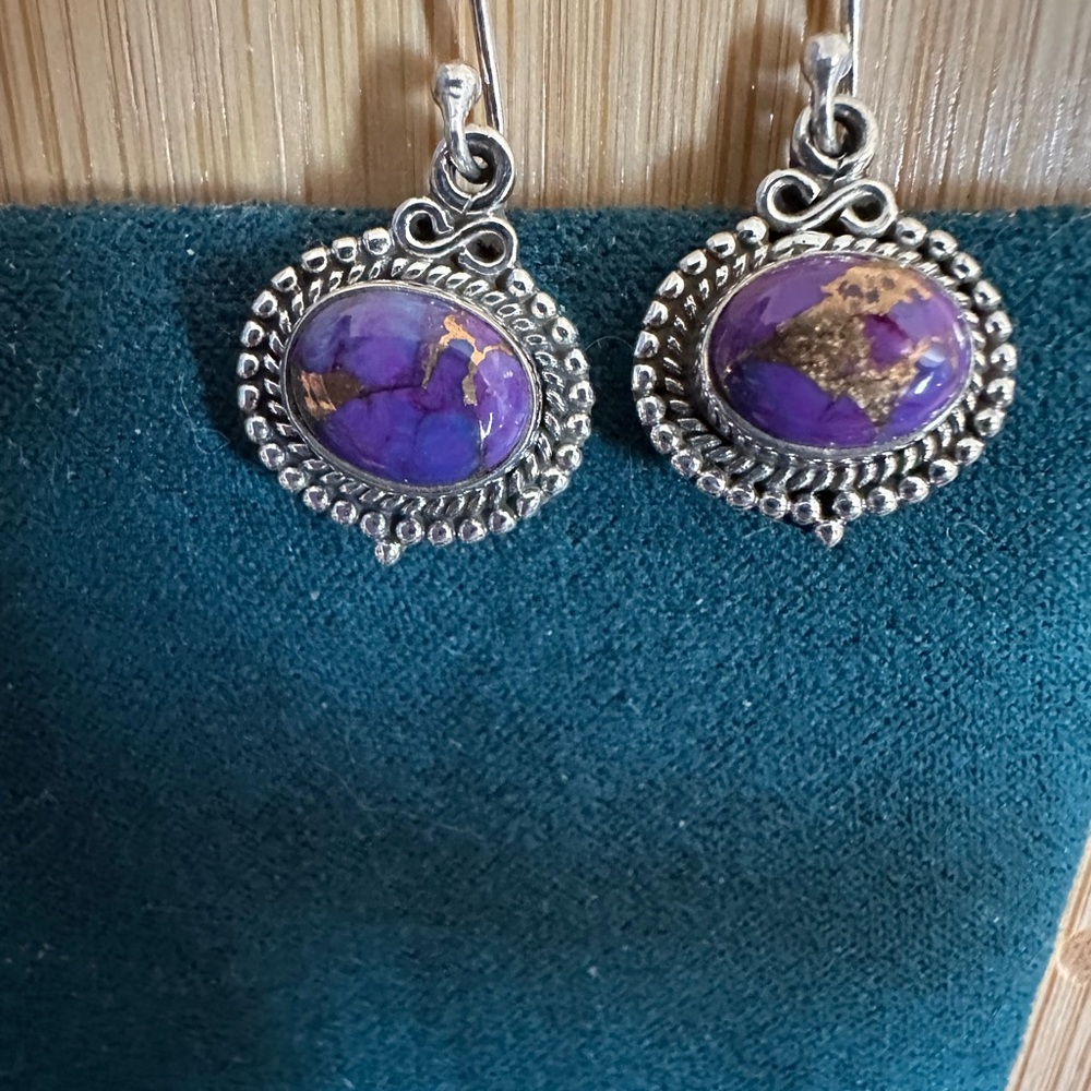 Sterling Silver Purple Copper Turquoise Earrings